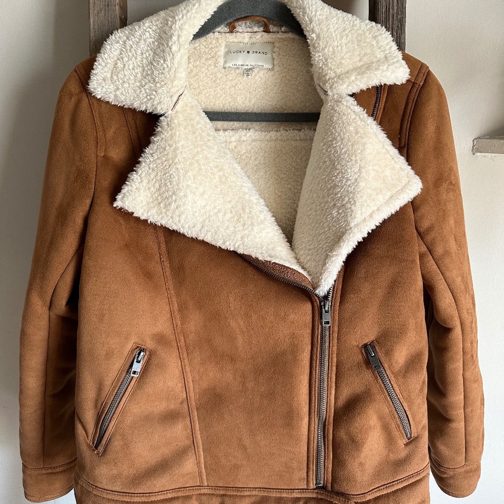 Lucky Brand Brown Suede Sherpa Lined Jacket - Women's Size XS